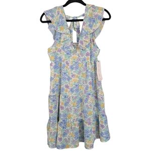 Almost Famous Floral Ruffle Dress - Blue, Yellow, Purple
